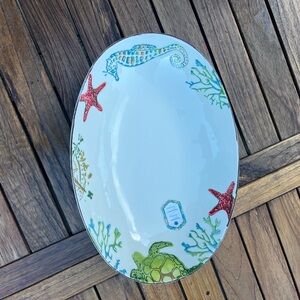PAPART Oval Sea Life Turtle Starfish Ceramic Serving Bowl NWT NEW